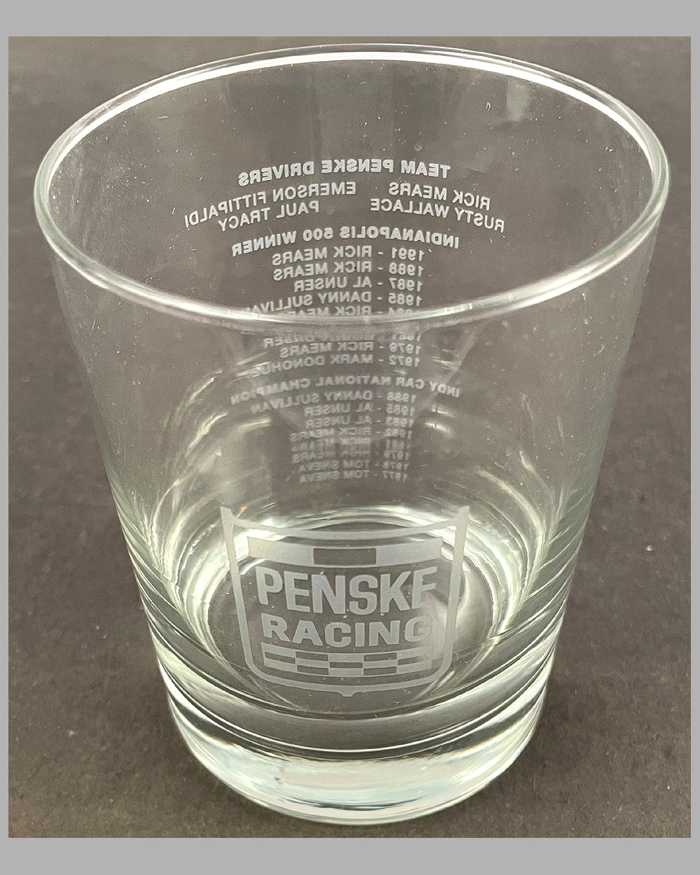 Set of four Penske Racing cocktail glasses, 1991 2