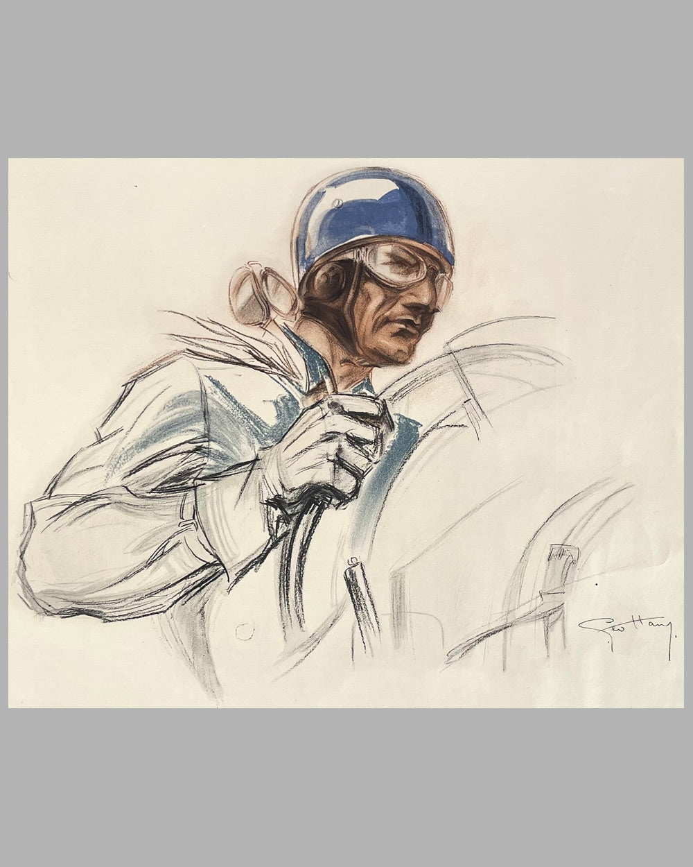 Pilote Bugatti original lithograph by Geo Ham, 1928 2