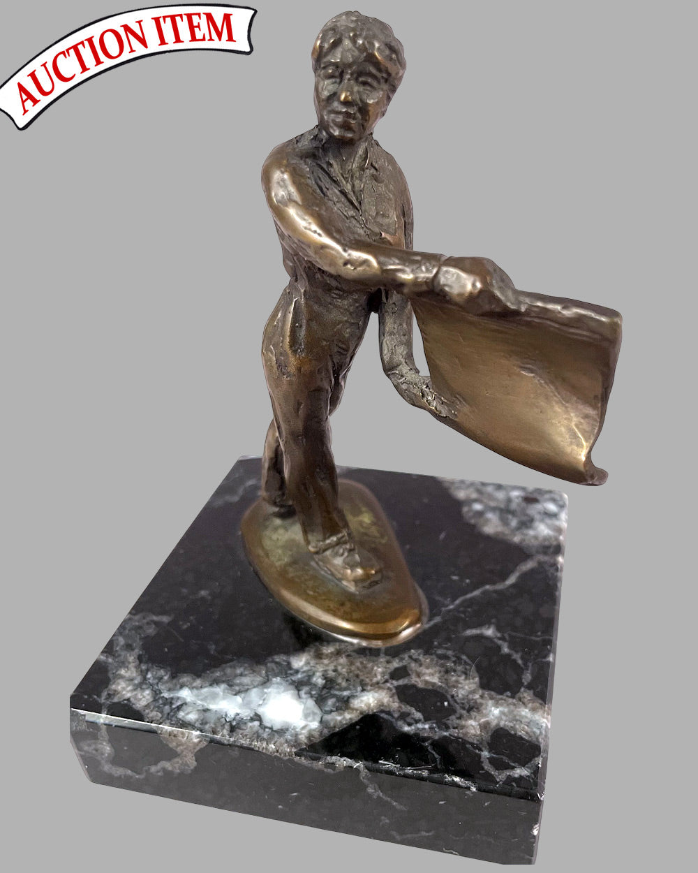 The Pit Board Holder bronze sculpture by Larry Braun, 1991
