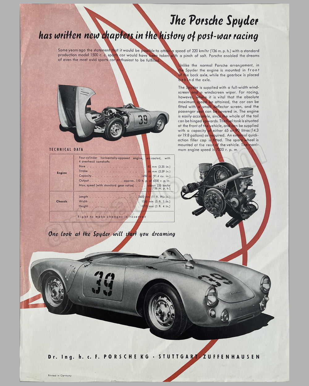 Porsche Type 550/1500 RS original factory brochure, mid 1950’s 2