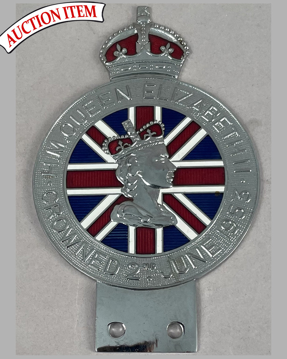 Queen Elizabeth coronation bumper or bar badge, 1953
