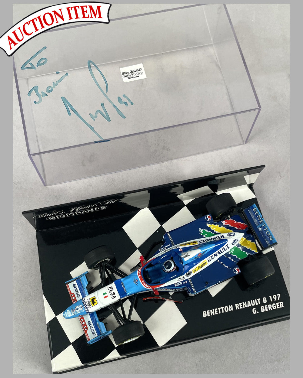 Benetton Renault B 197 Formula 1 model by Minichanps, autographed by Berger