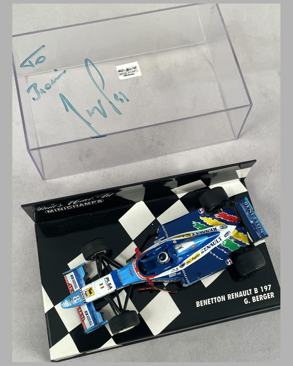 Benetton Renault B 197 Formula 1 model by Minichanps, autographed by Berger