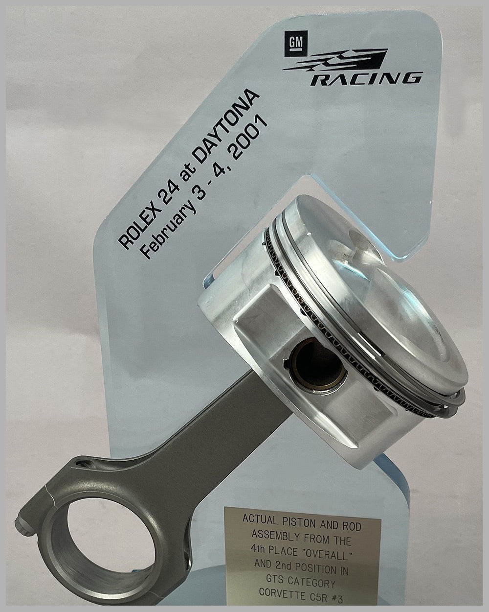 Piston and rod assembly from the Corvette C5R driven at the 24 Hours of Daytona in 2001