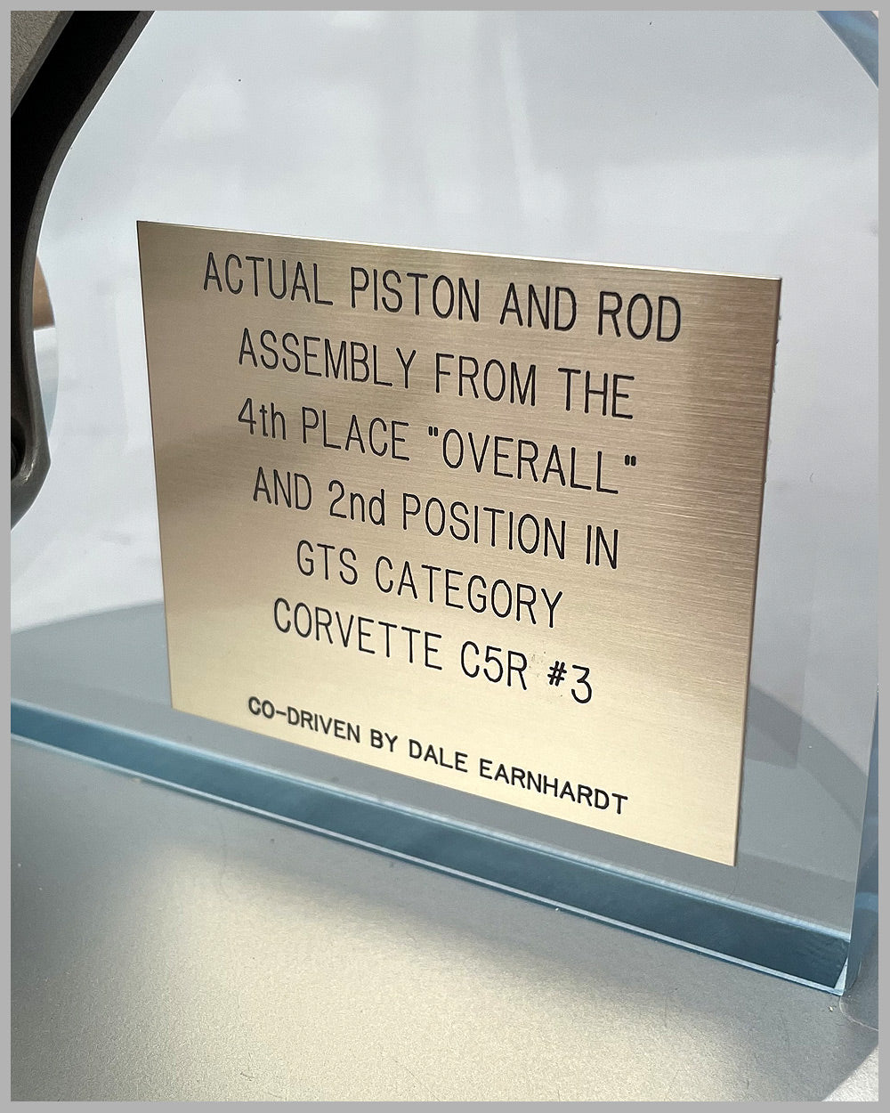 Piston and rod assembly from the Corvette C5R driven at the 24 Hours of Daytona in 2001
