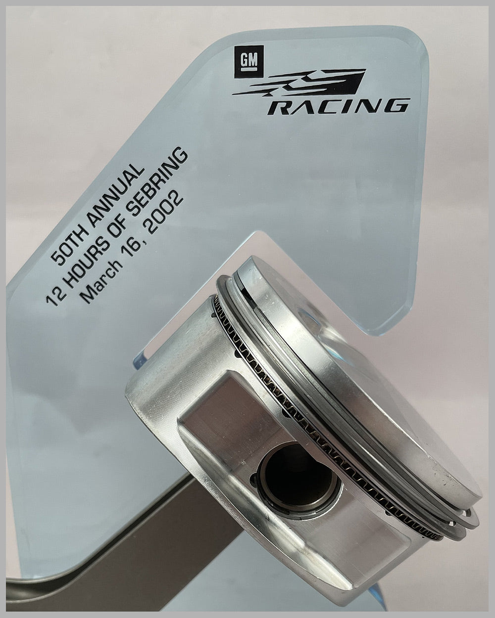 Piston and rod assembly from the Corvette C5R driven at the 50th 12 Hours of Sebring in 2002