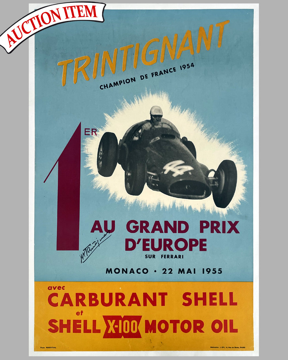 Shell original poster, hand autographed by Trintignant