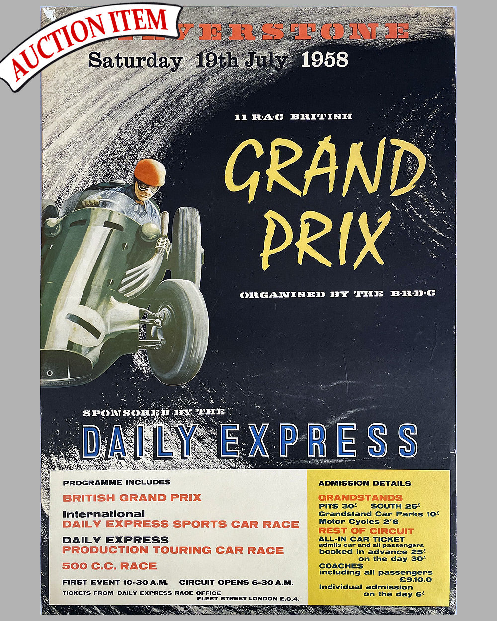 1958 British Grand Prix at Silverstone original event poster