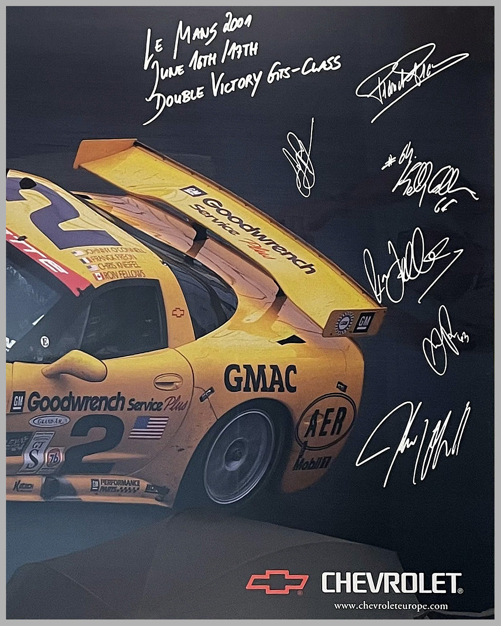 12 - Sleepless in Le Mans large poster by Chevrolet, autographed by 6 drivers