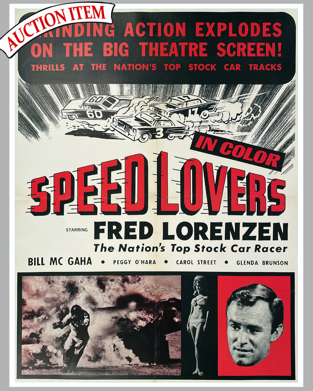 Speed Lovers original movie poster, 1968, starring stock car driver Fred Lorenzen