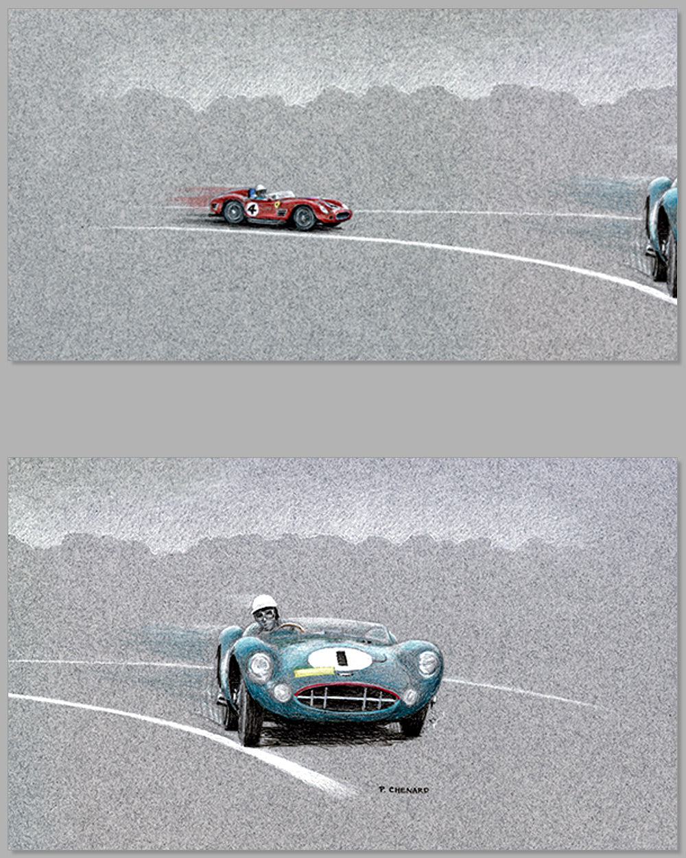 Stirling Performance: Nurburgring 1000 km-1959, prismatic pencils on gray archival stock by Paul Chenard, 2008 2