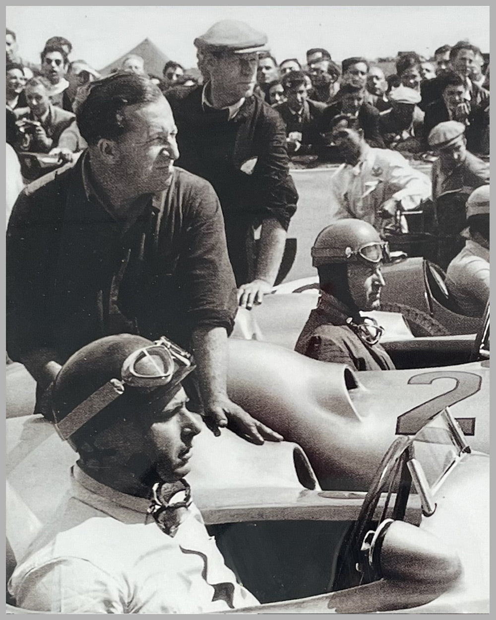 “The Start” b&w photograph, hand autographed by Juan Manuel Fangio and Karl Kling 2