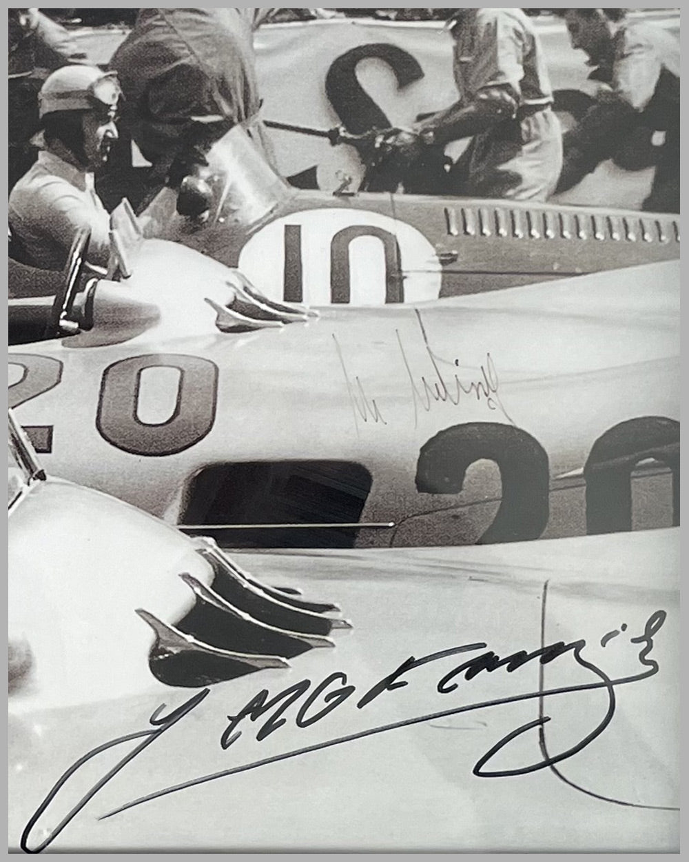 “The Start” b&w photograph, hand autographed by Juan Manuel Fangio and Karl Kling 3