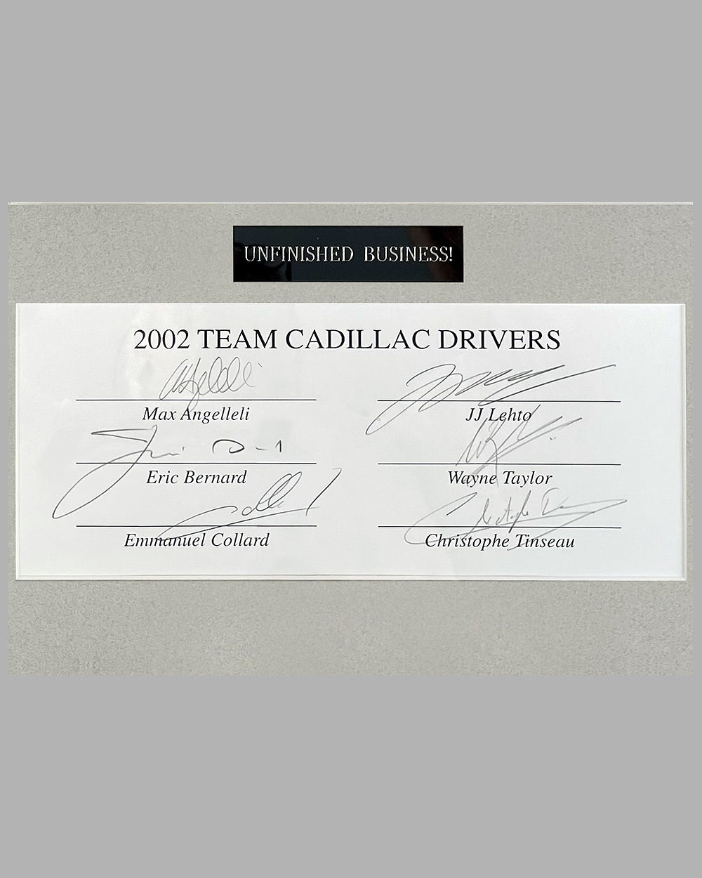 Unfinished Business - Cadillac LMP 02/03 color photograph, autographed by 6 drivers 3