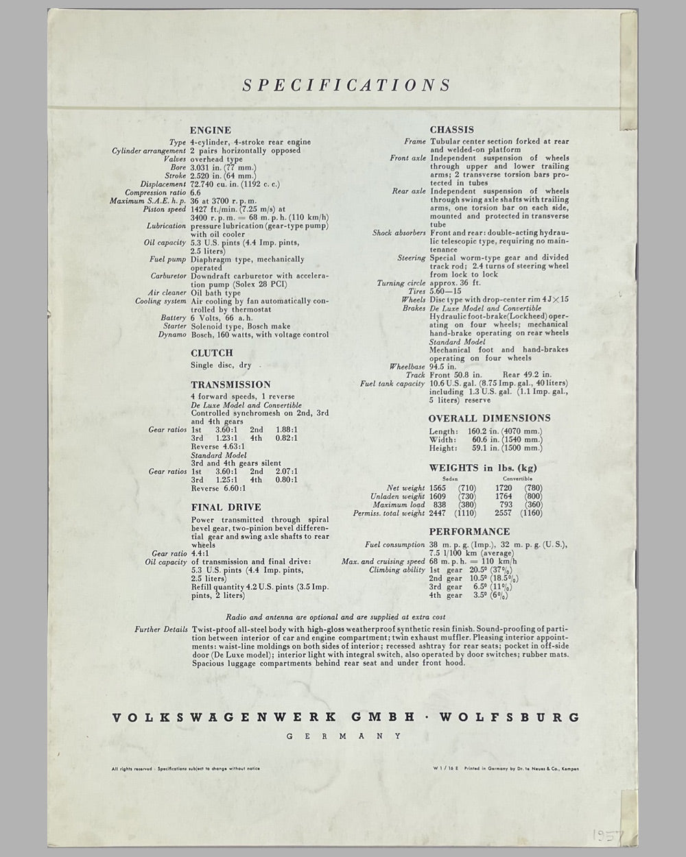 Volkswagen Beetle factory brochure, mid 1950’s 6