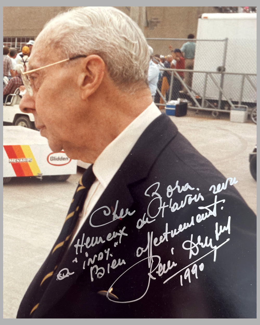 Zora Duntov &amp; Renè Dreyfus color photograph by Jacques Grelley, autographed by Dreyfus 3