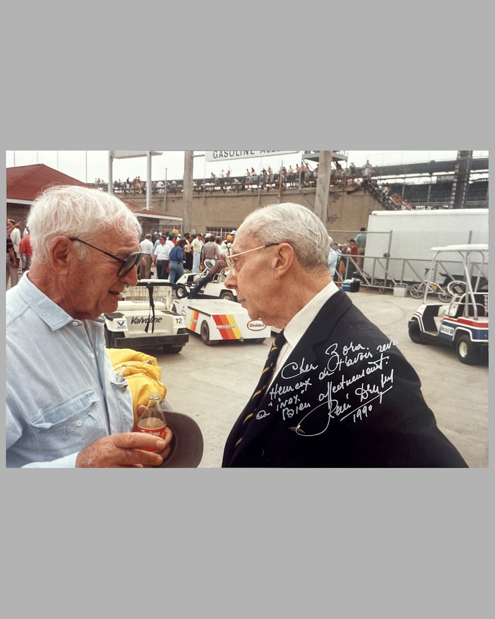 Zora Duntov &amp; Renè Dreyfus color photograph by Jacques Grelley, autographed by Dreyfus