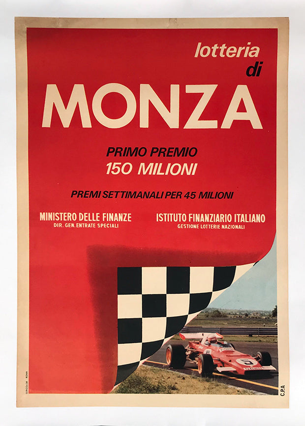 Lotteria di Monza Race Poster showing Clay Regazzoni&#39;s Ferrari