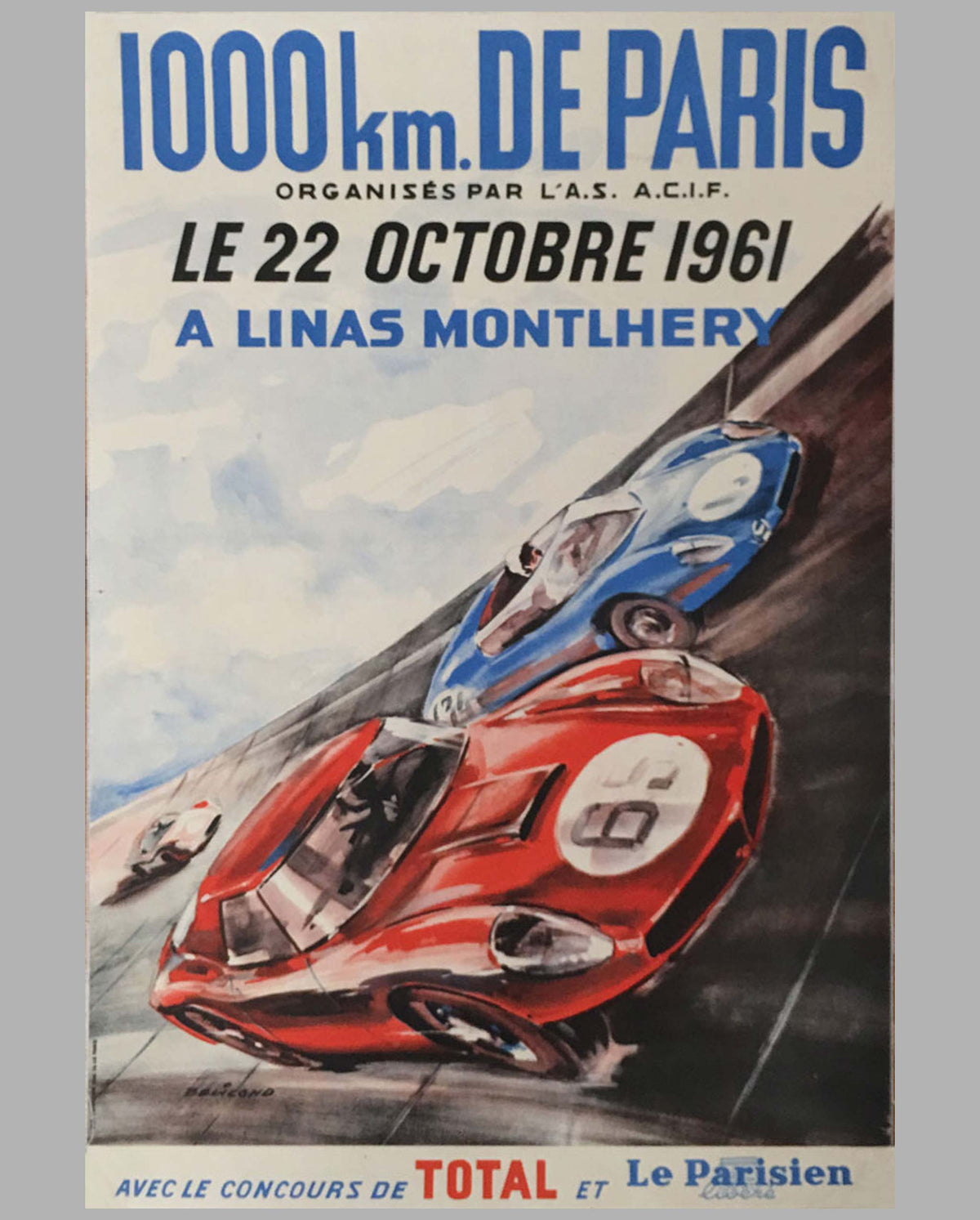 1000 km de Paris 1961 original event poster by Beligond