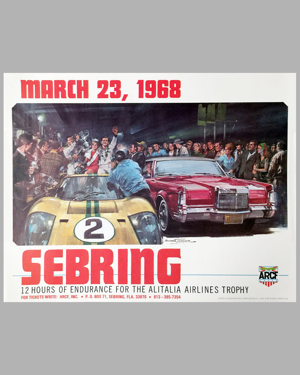 1968 12 Hours of Sebring original event poster by Michael Turner