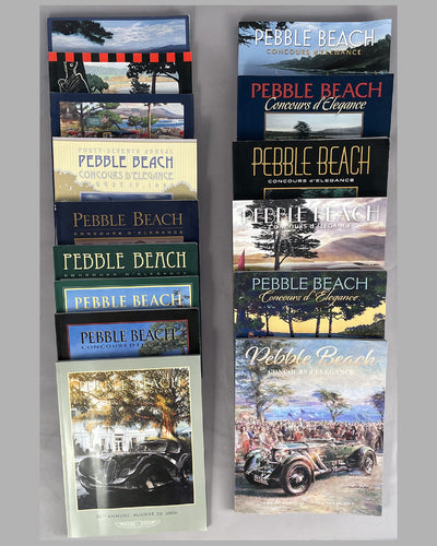 Fifteen Pebble Beach Concours d'Elegance programs from 1993 to 2019