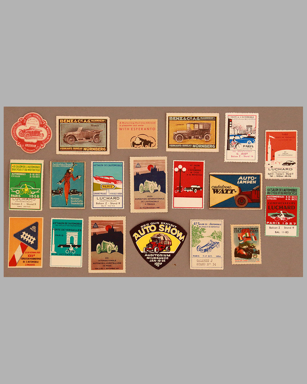 19 Automotive poster stamps from around the world - 1910’s to 1960’s