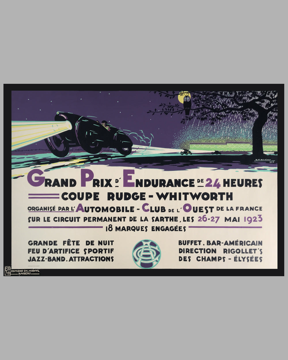 1923 - 24 Hours of Le Mans older reproduction poster by H.A. Volodimer