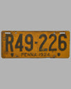 1924 Pennsylvania license plate, painted stamped metal
