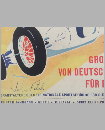 1934 Grosser Preis von Deutschland at the Nurburgring program, autographed, close-up