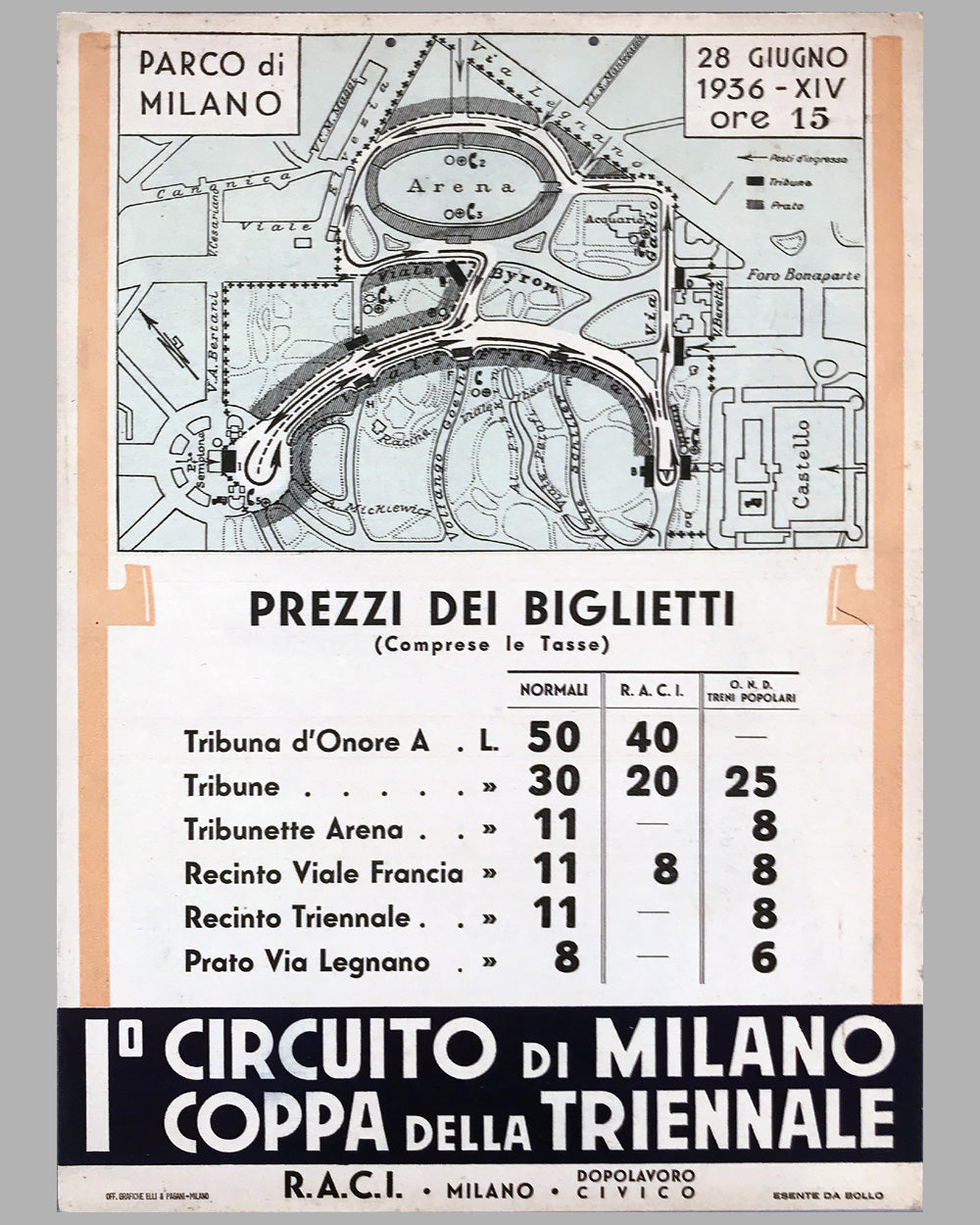 1st Circuito di Milano - Coppa Della Triennale 1936 original poster