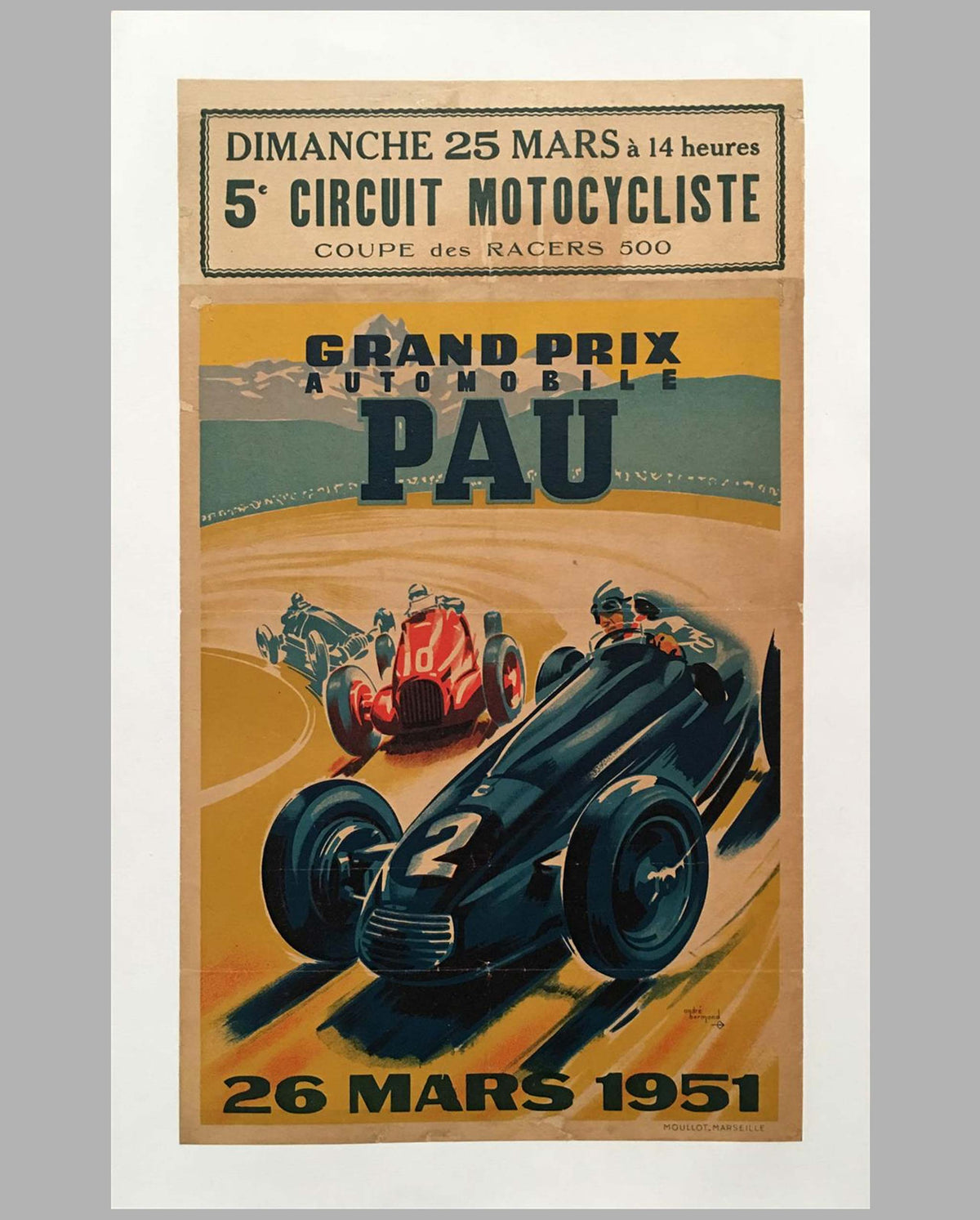 Grand Prix de Pau 1951 original poster by André Bermond