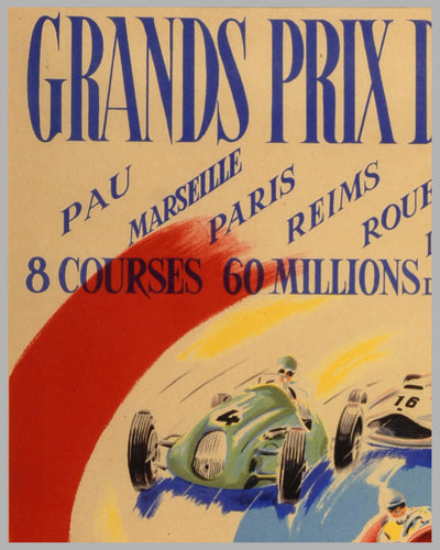 1952 French Grand Prix original advertising poster 3