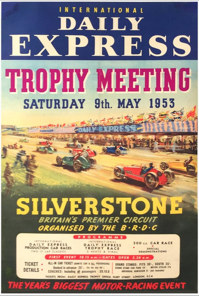1953 International Daily Express trophy meeting at Silverstone original poster