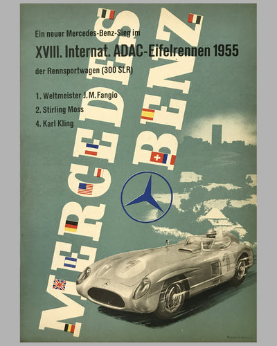 1955 XVIII Internat. ADAC-Eifelrennen Mercedes-Benz original victory poster