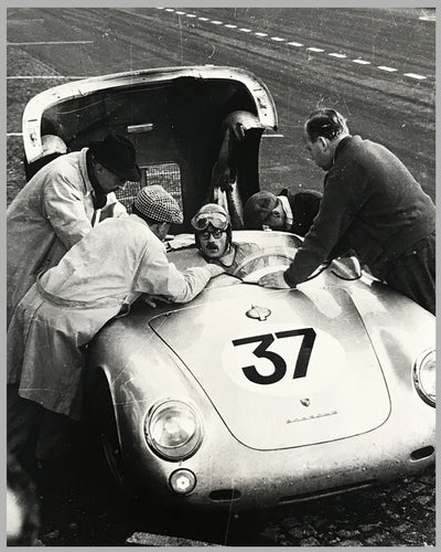 Porsche 550 at le Mans in 1955 b&w photograph 2