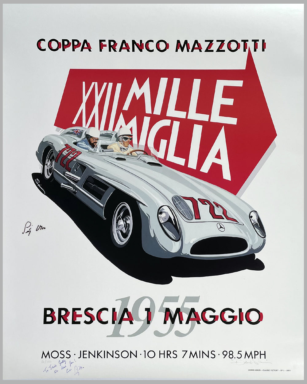 Mille Miglia 1955 commemorative poster by Dennis Simon, 1988