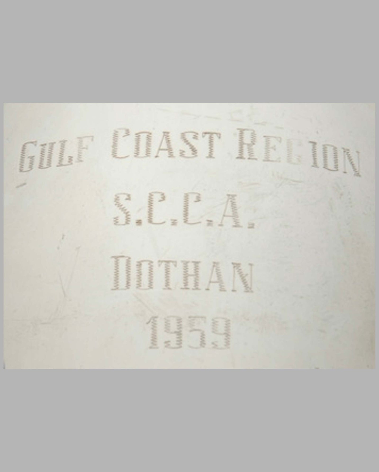 1959 SCCA Dothan trophy, won by E. D. Martin's Maserati Tipo 61 close-up