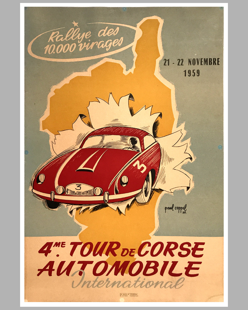 1959 - 4eme (4th) Tour de Corse Automobile International Rallye of the 10,000 turns poster