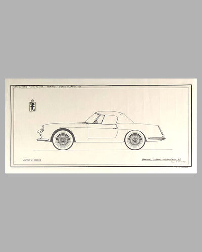 1960 Ferrari Super America Cabriolet China Ink Original Drawing by the Pininfarina Studio
