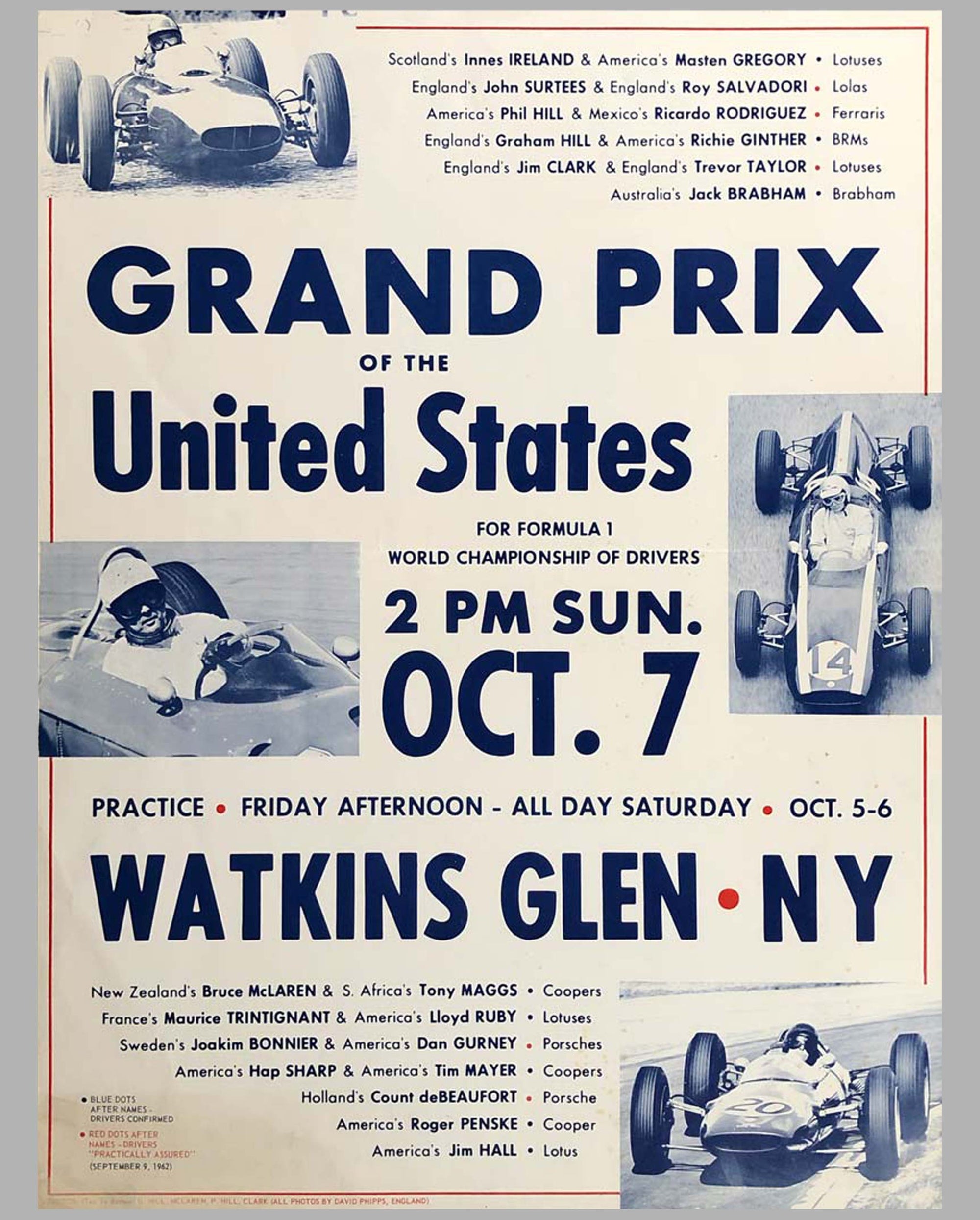 Grand Prix of the U.S. at Watkins Glen 1962 original advertising Poster