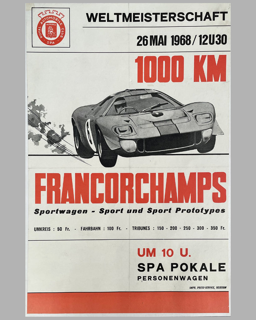 Poster Porsche 908 - 1000 km from Francorchamps (Spa) 1968 - Limited series, signed. top 50x70 cm or 60x80 cm. Motor racing poster.