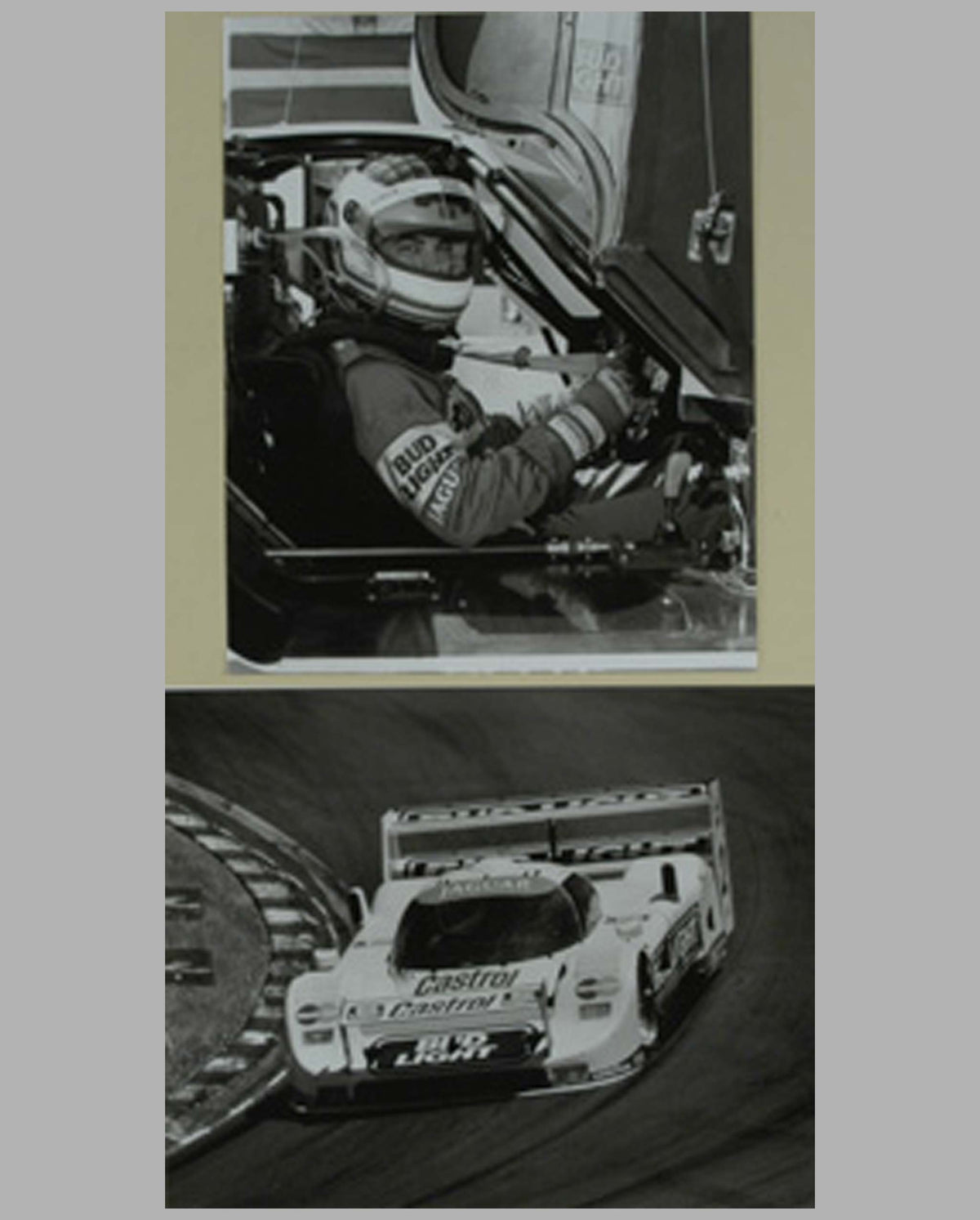 Two 1991 Jaguar XJR/Davy Jones b&amp;w photographs by Tim Stahl