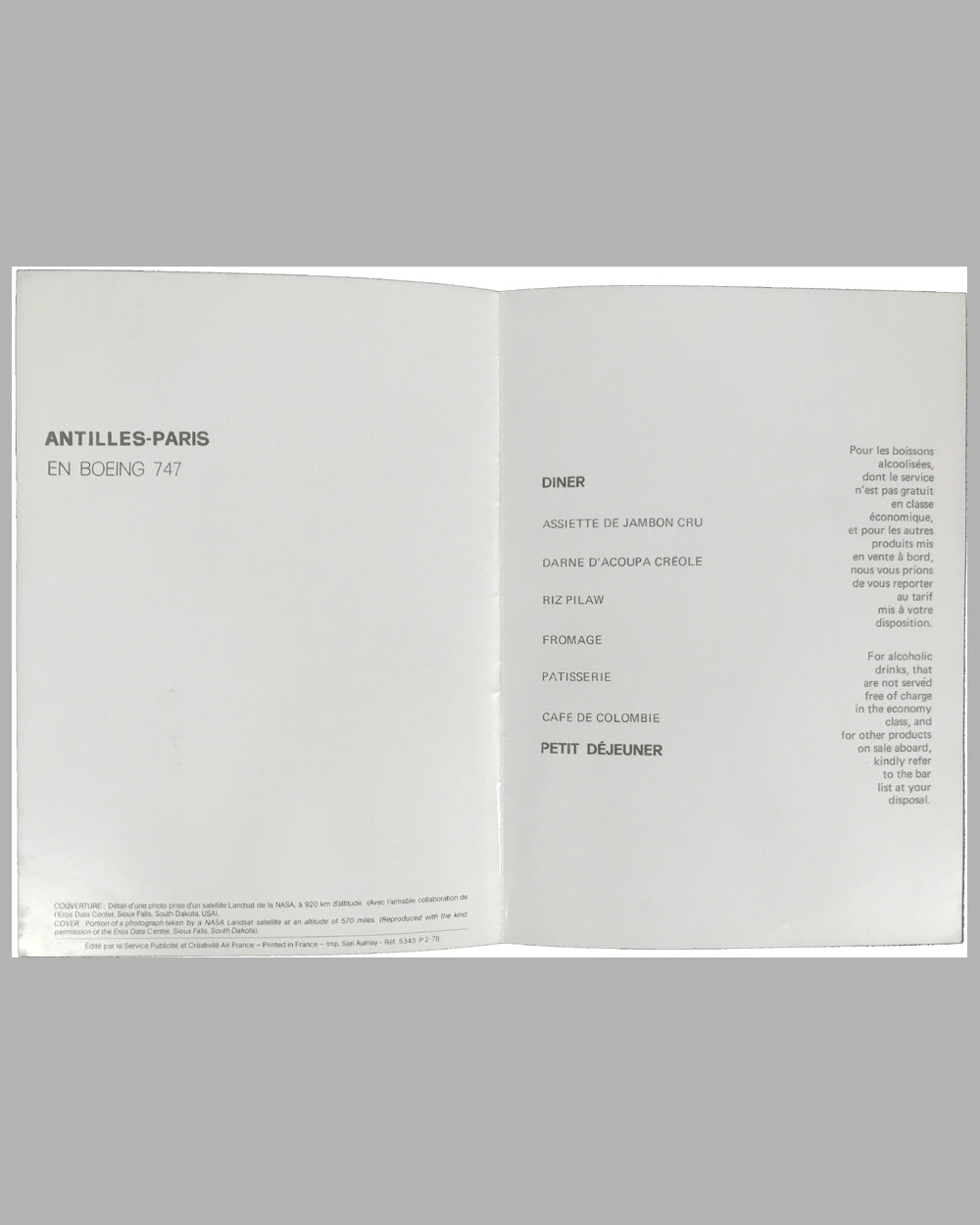 Two Air France Economy-Class Dinner Menus 5