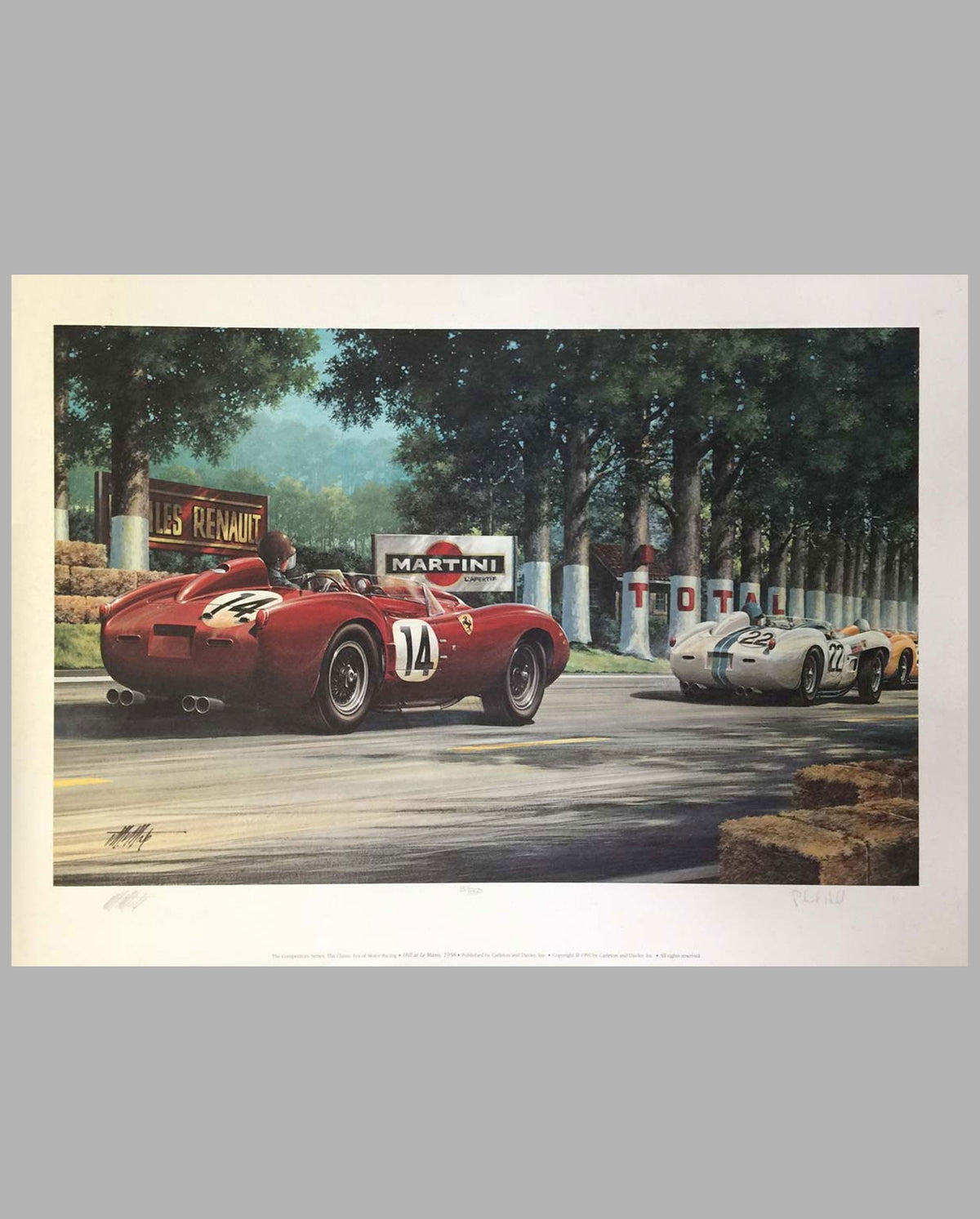 24 Hours of Le Mans 1958 print by Michael Mate, signed by artist &amp; autographed by Phil Hill