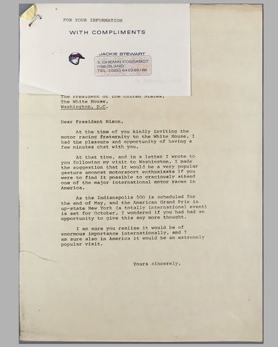 Set of 3 letters between Jackie Stewart, Malcolm Currie (Director of Watkins Glen G.P. Corporation) and President Nixon 3