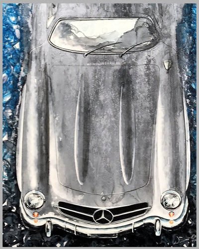 Mercedes-Benz 300 SL Gullwing multimedia painting on masonite by Dennis Hoyt, 1996 2