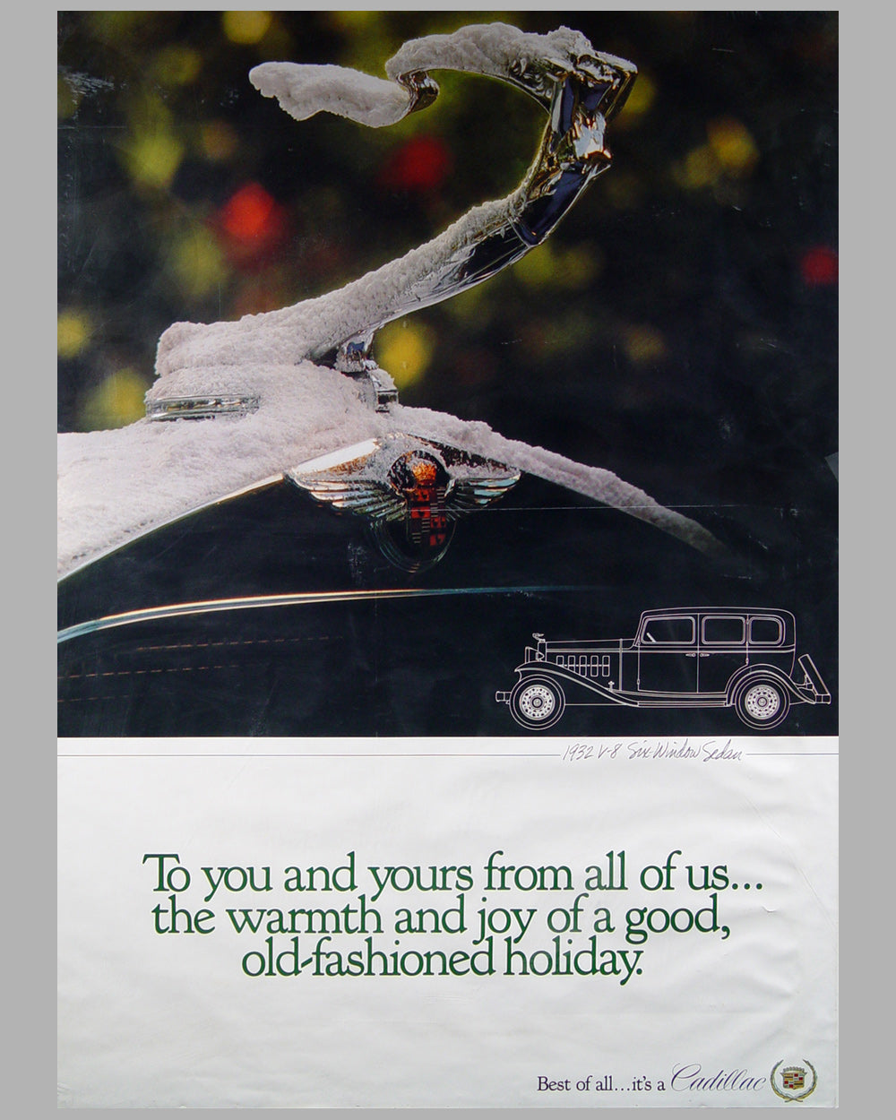 1932 Cadillac Holiday Greetings advertising poster, USA