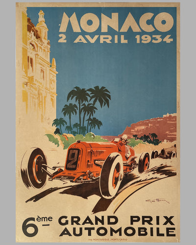1934 Grand Prix of Monaco older reproduction poster by Geo Ham