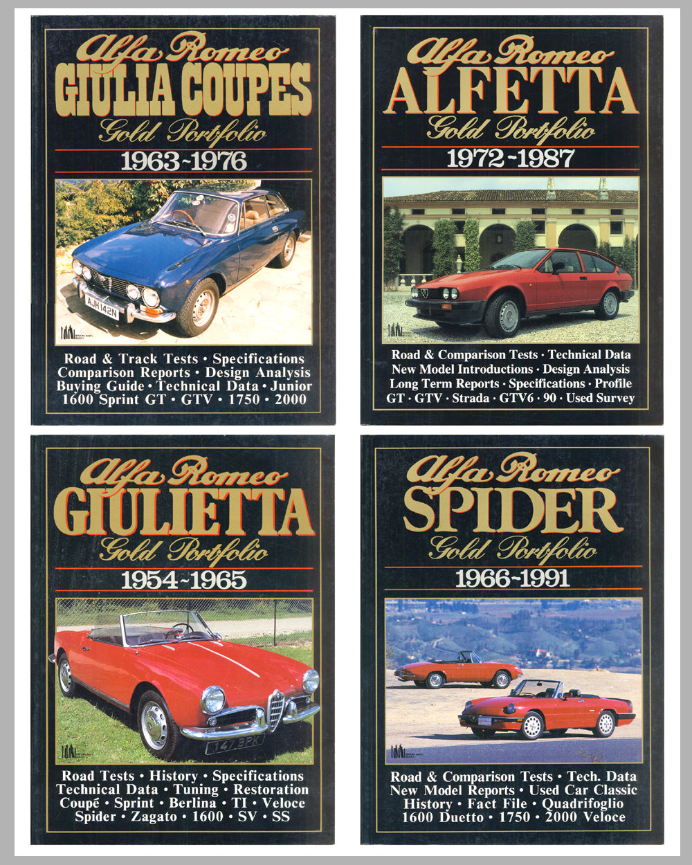 4 Alfa Romeo books by Brooklands, full set of Gold Portfolio