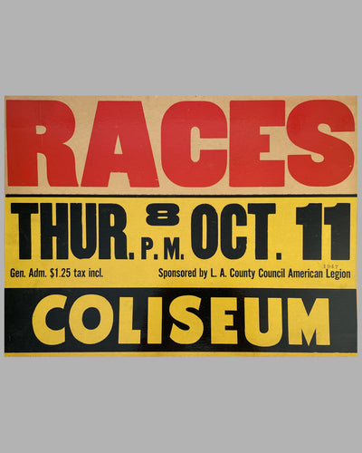 1945 Midget Auto races at the L.A. Coliseum, CA original event poster 3